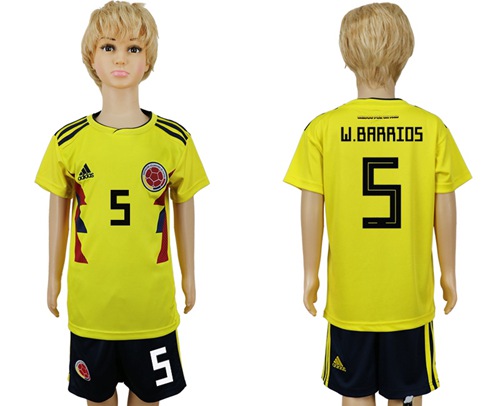 Colombia #5 W.Barrios Home Kid Soccer Country Jersey